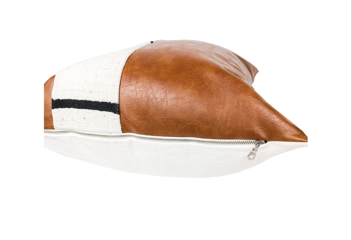 Cream Mudcloth, Faux Leather Throw Pillow Cover: Boho Accent Cushion