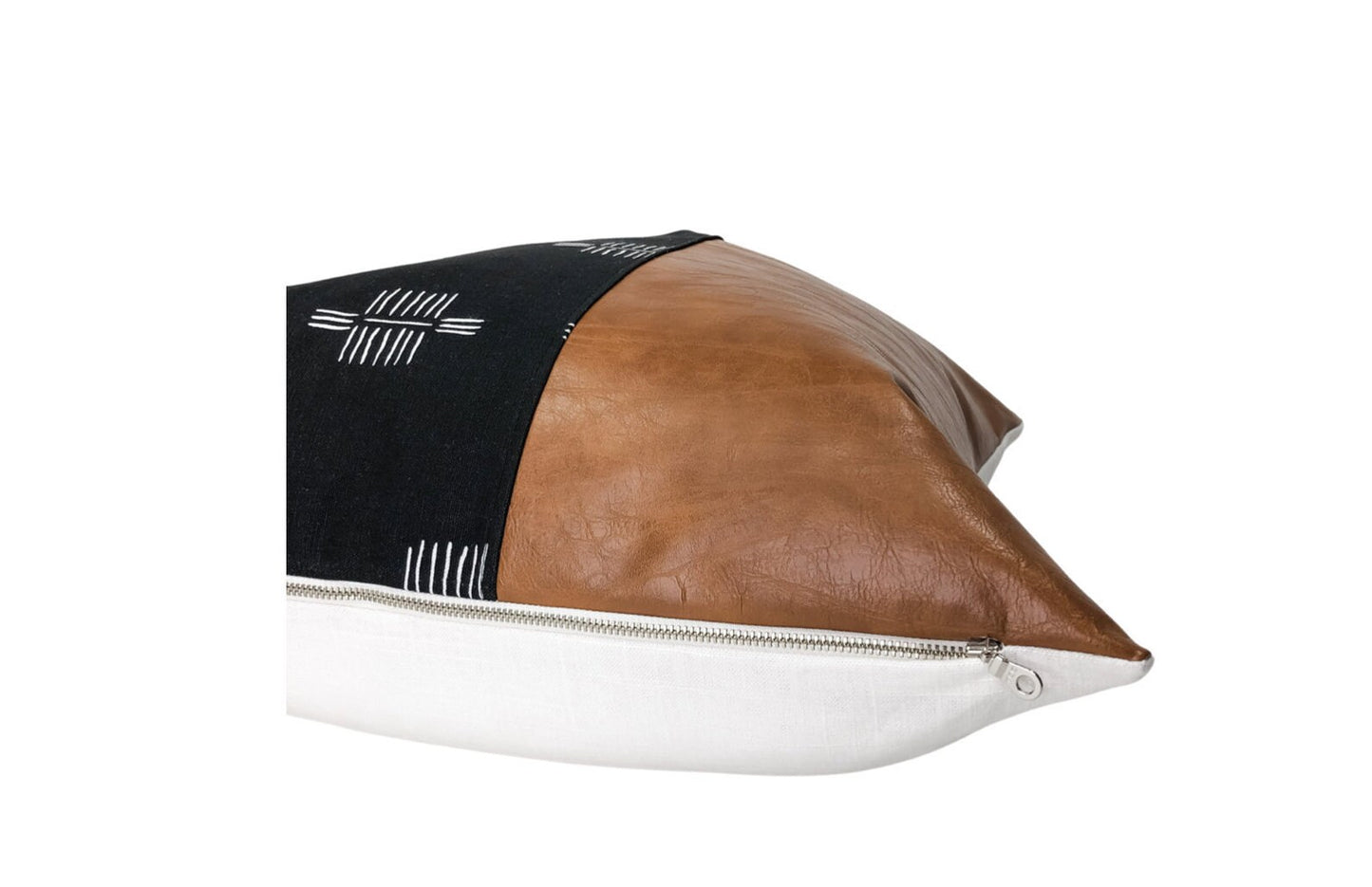 Handmade Faux Leather Pillow Cover: Color Block Accent, Rustic Farmhouse Throw Pillow