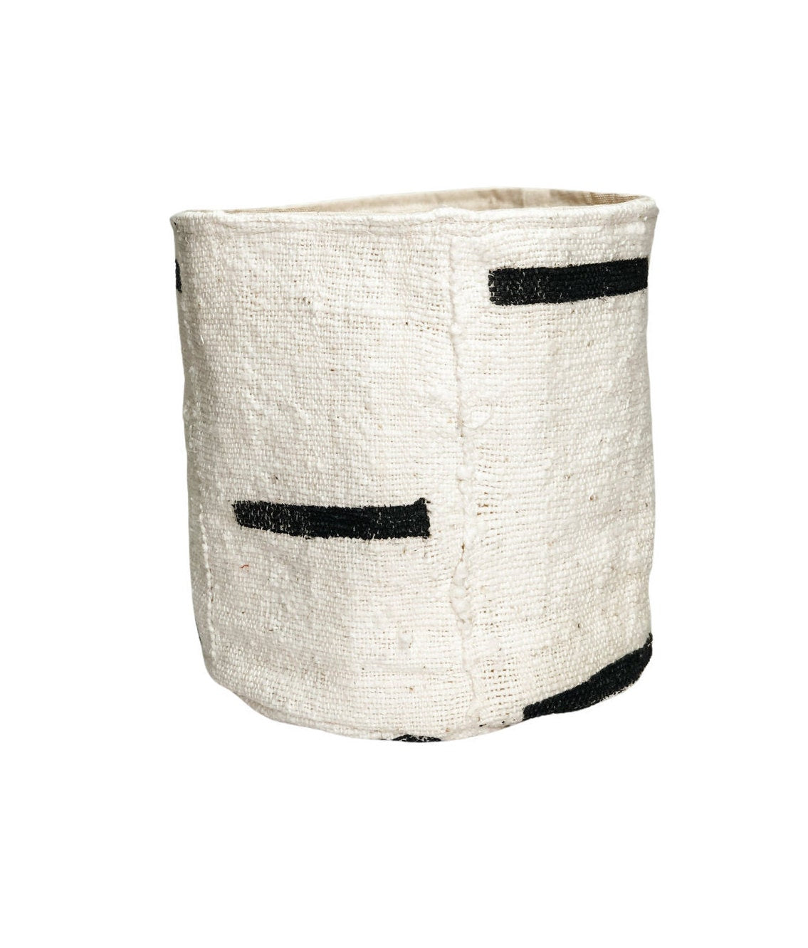 Mudcloth Plant Basket: Boho Storage Bin, Neutral Home Organizer