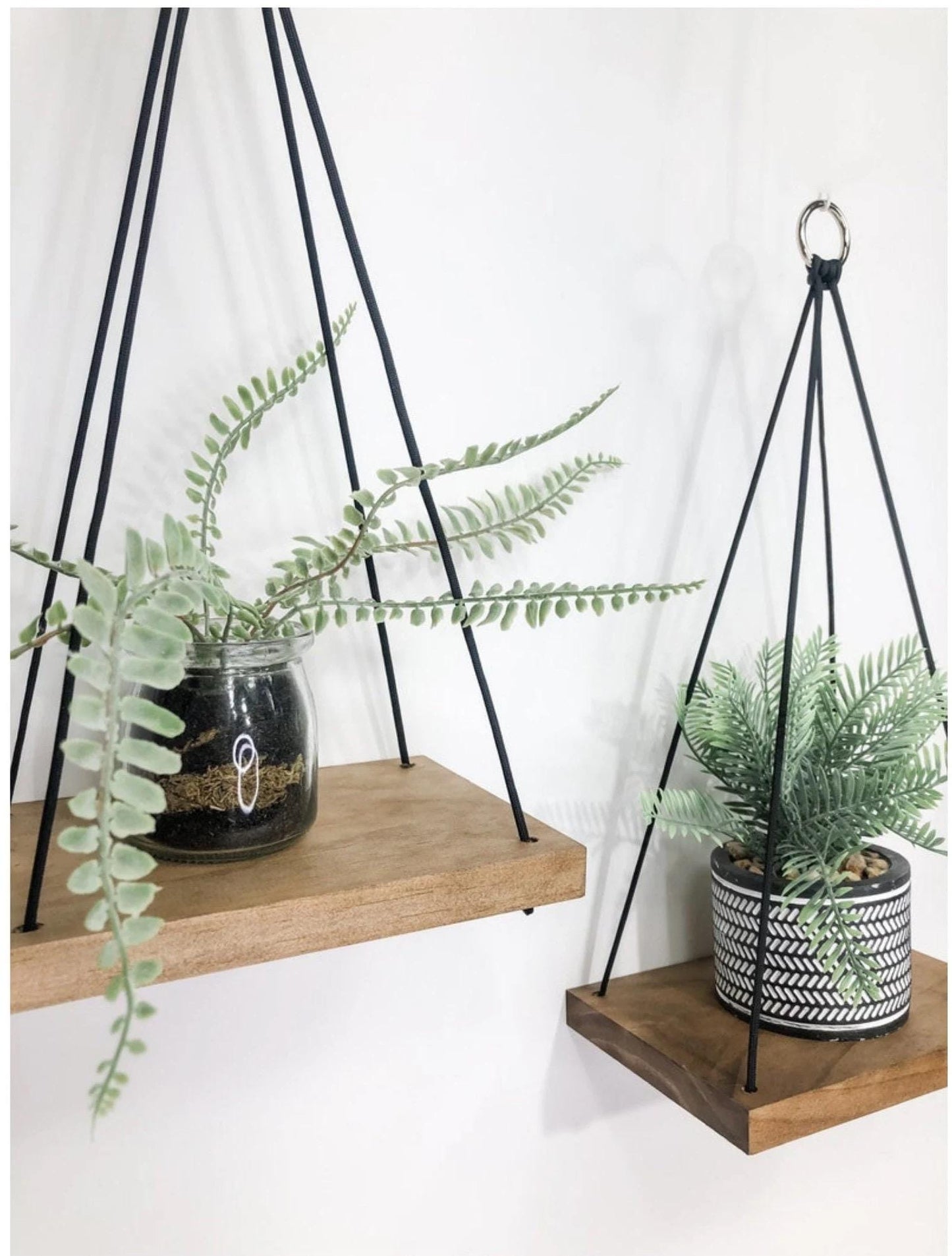 Boho Wood Hanging Shelves Set of 3: Handmade Plant Display, Small Space Decor