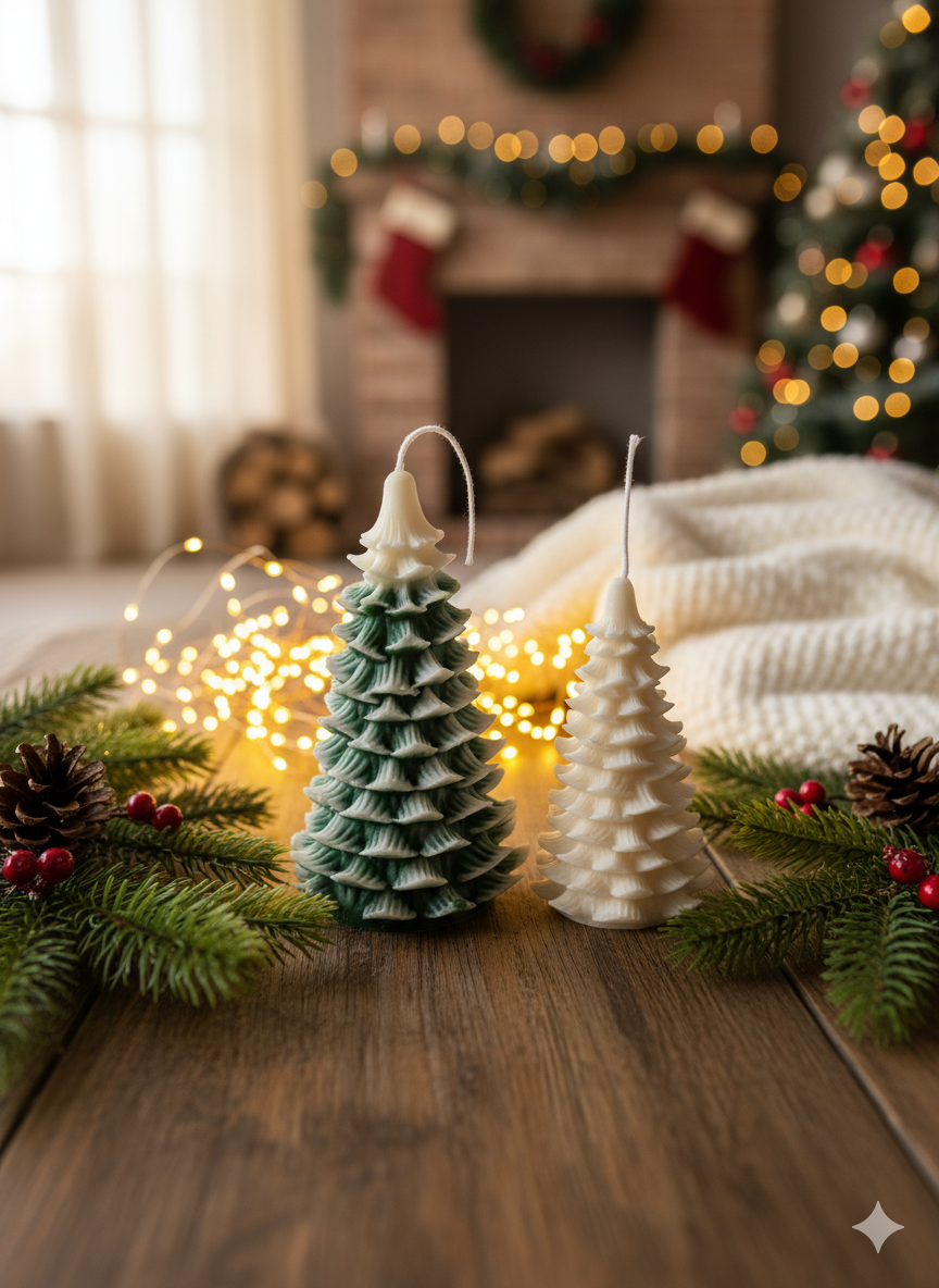 Handmade Christmas Tree Candle – Festive Winter Décor & Seasonal Gift
