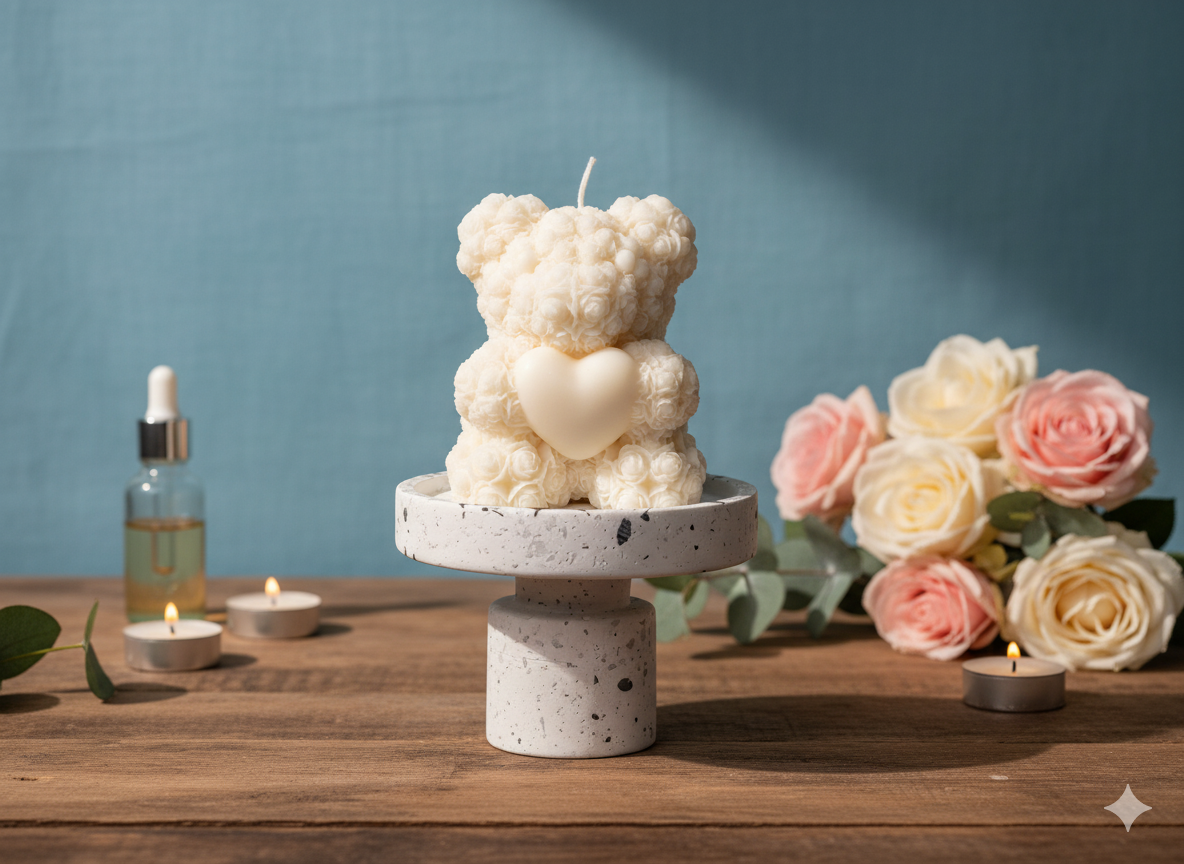 Handmade Rose Bear Candle - Unique Decorative Gift for Home Decor