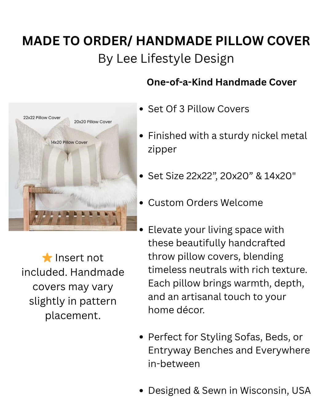 Handmade Beige & Cream Striped Pillow Cover Set: Modern Farmhouse Decor