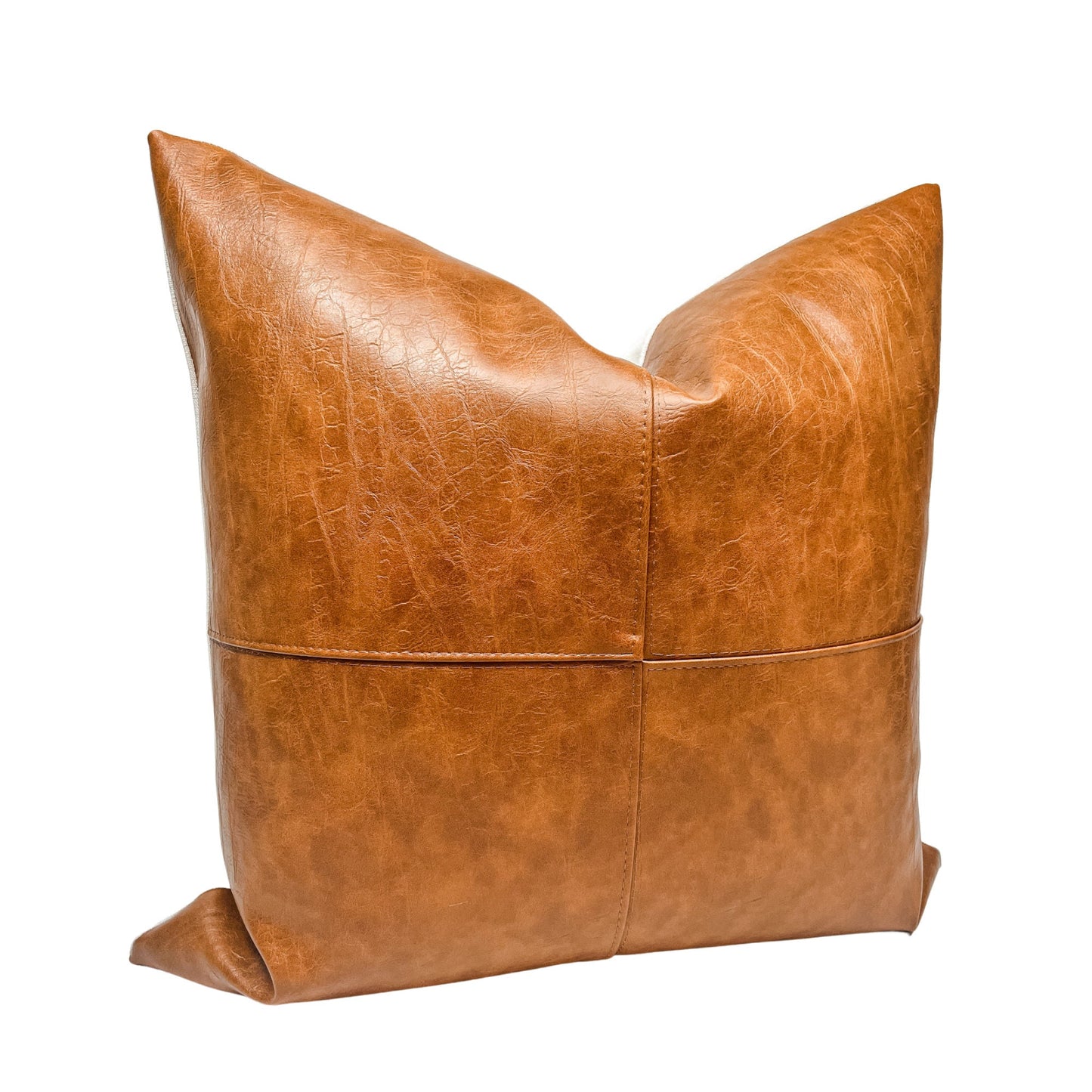 Cognac Faux Leather Pillow Cover: Rustic Farmhouse Throw Pillow, Boho Cushion Accent