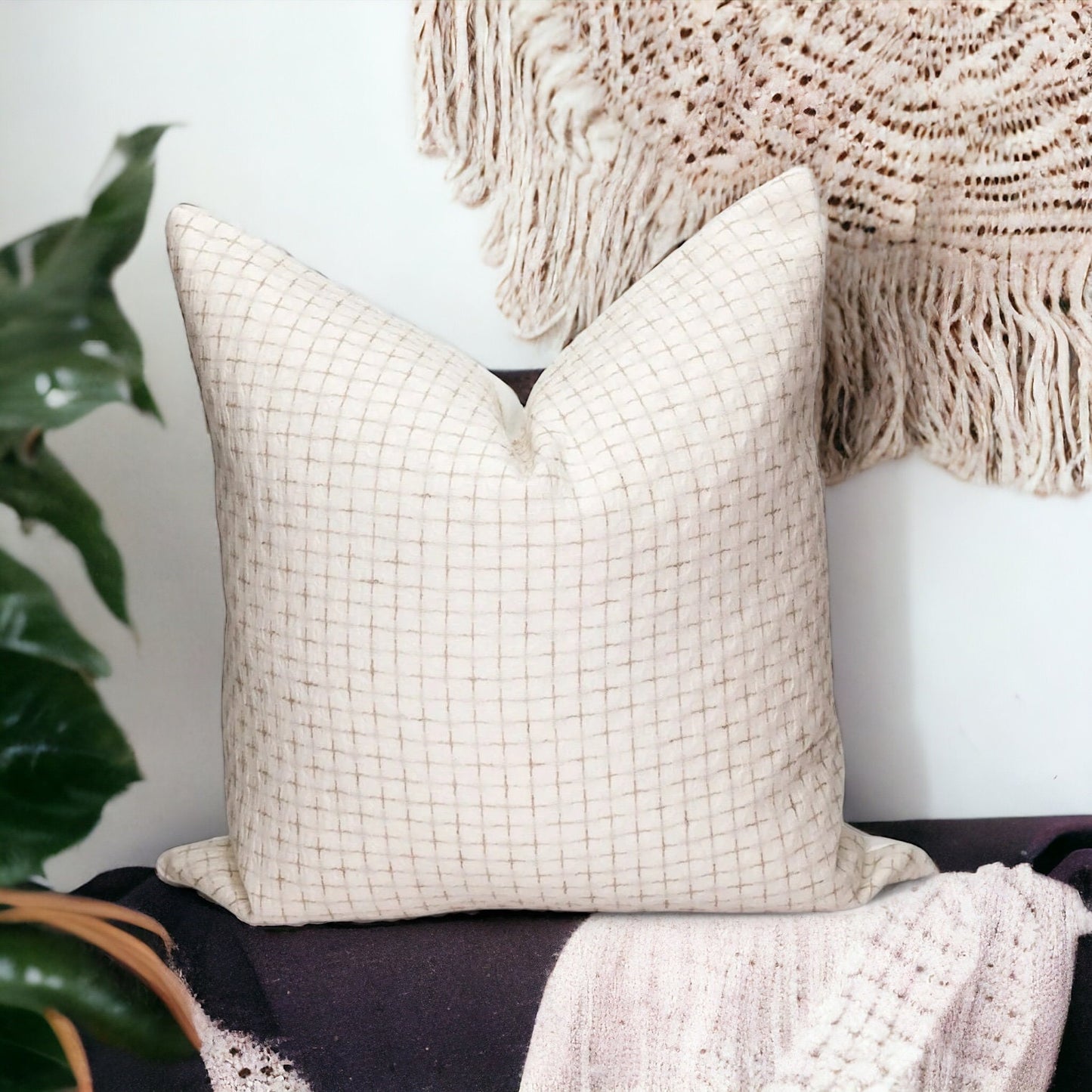 Cream Woven Throw Pillow Cover: Neutral Home Cushion,  Modern Farmhouse Pillow