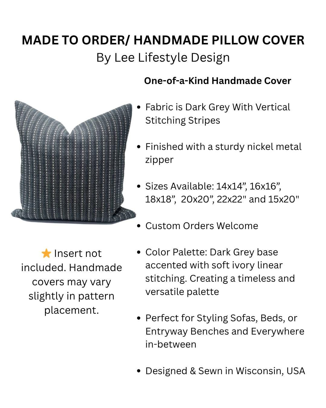 Dark Grey Pillow Cover: Modern Farmhouse Decorative Throw Pillow Accent