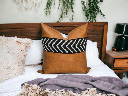 Cognac Faux Leather Pillow Cover: Black Arrow, Modern  Boho Throw Pillow