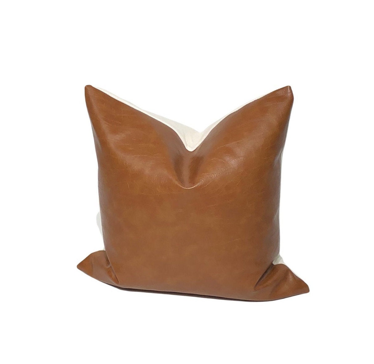Cognac Faux Leather Pillow Cover: Rustic Modern Accent Cushion, Throw Pillow