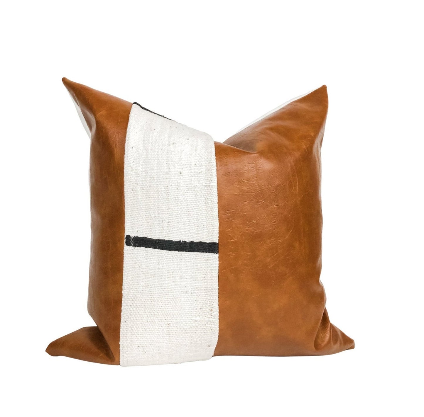 Cream Mudcloth, Faux Leather Throw Pillow Cover: Boho Accent Cushion