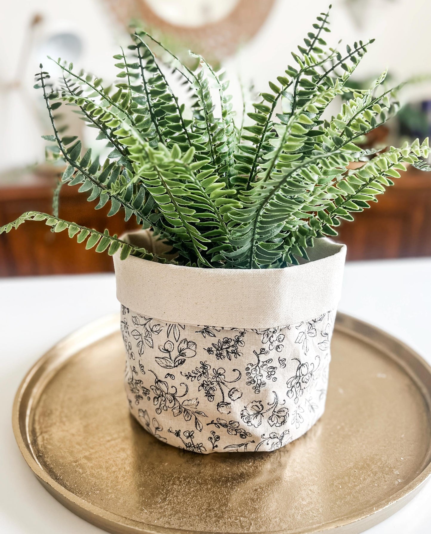 Floral Canvas Plant Basket: Boho Foldable Storage Bin For Home Decor