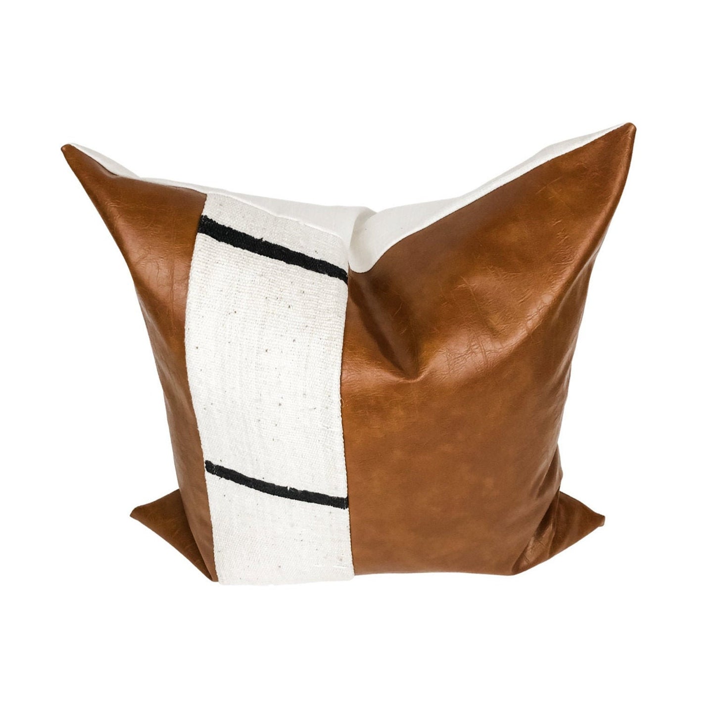 Cream Mudcloth, Faux Leather Throw Pillow Cover: Boho Accent Cushion