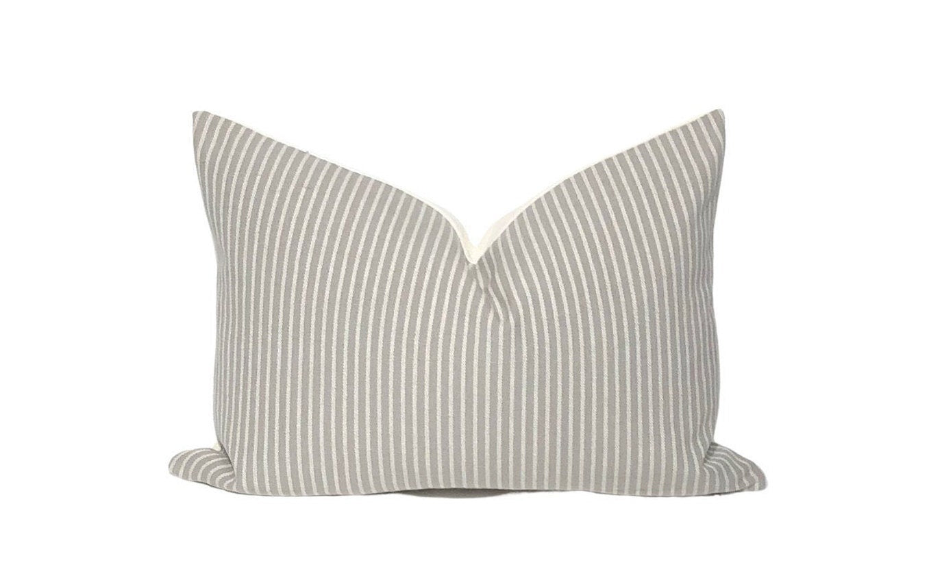 Grey Stripe Linen Pillow Cover: Modern Farmhouse Accent, 14x20