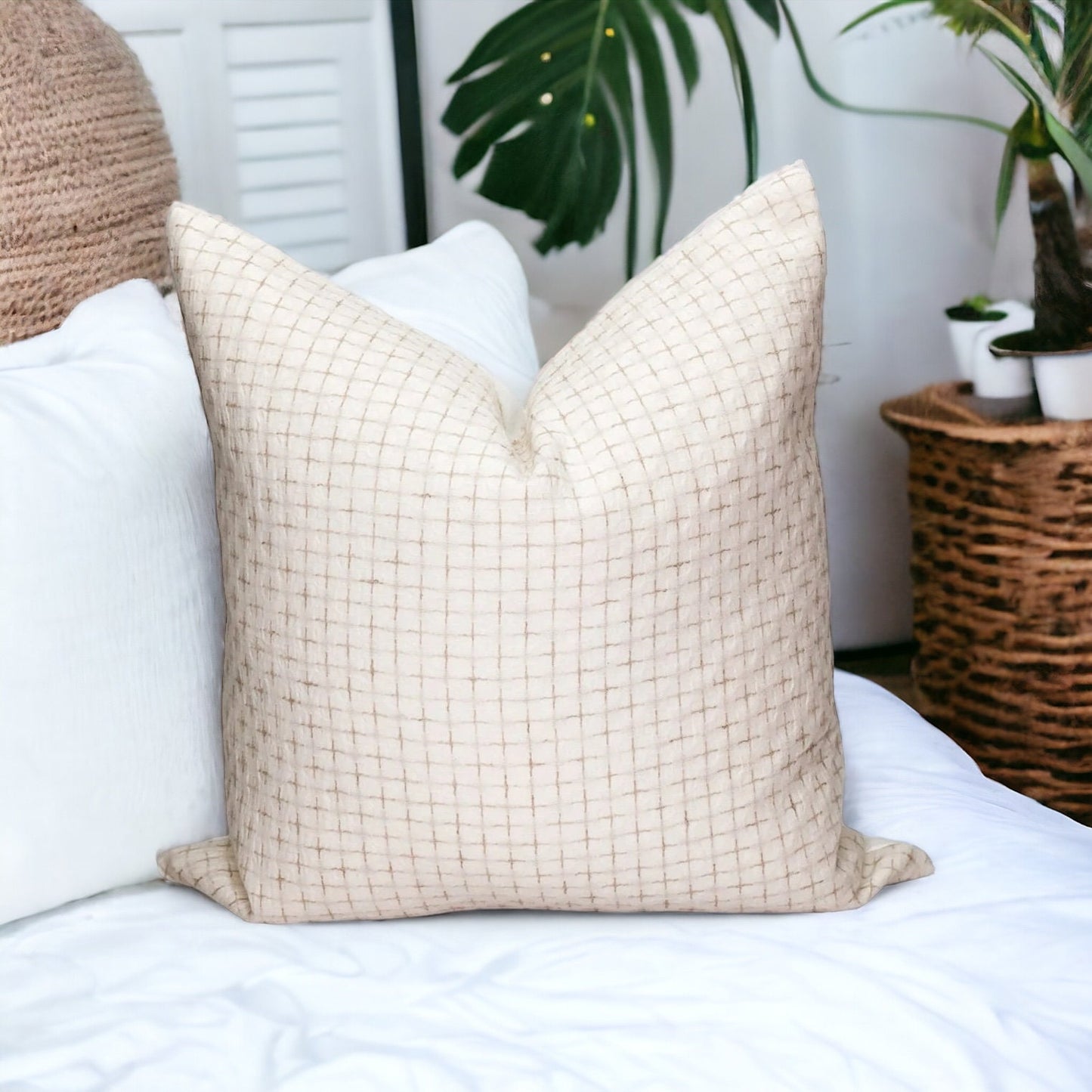 Cream Woven Throw Pillow Cover: Neutral Home Cushion,  Modern Farmhouse Pillow