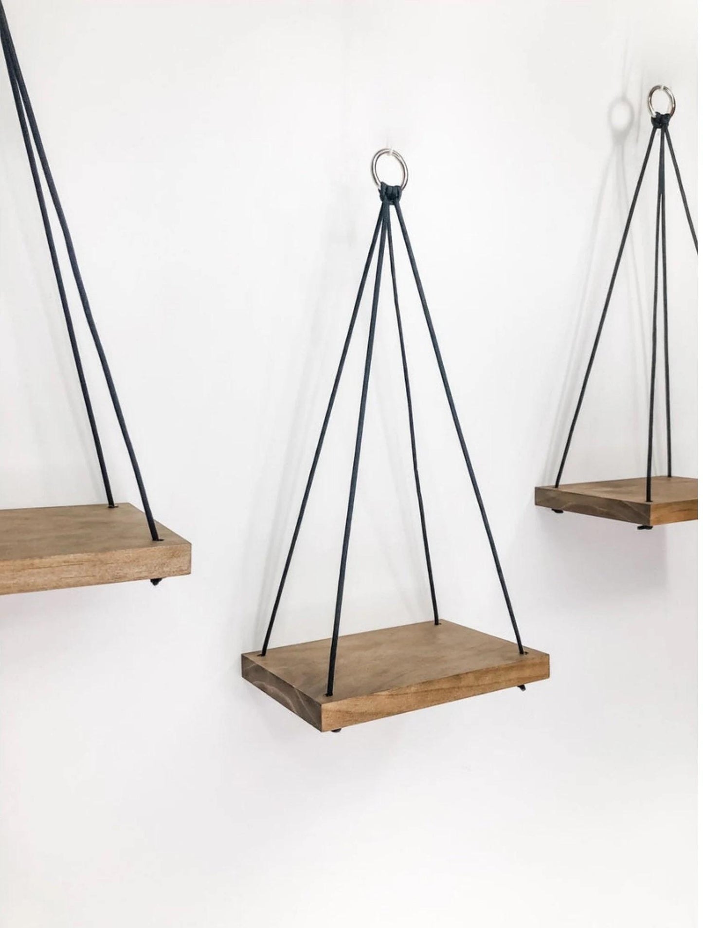 Boho Wood Hanging Shelves Set of 3: Handmade Plant Display, Small Space Decor