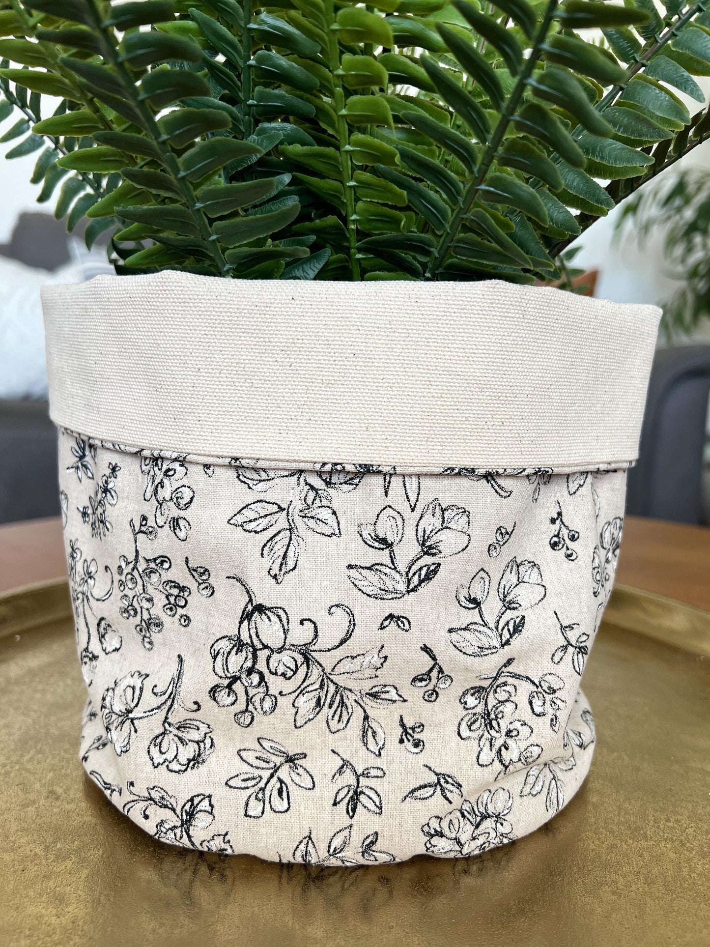 Floral Canvas Plant Basket: Boho Foldable Storage Bin For Home Decor