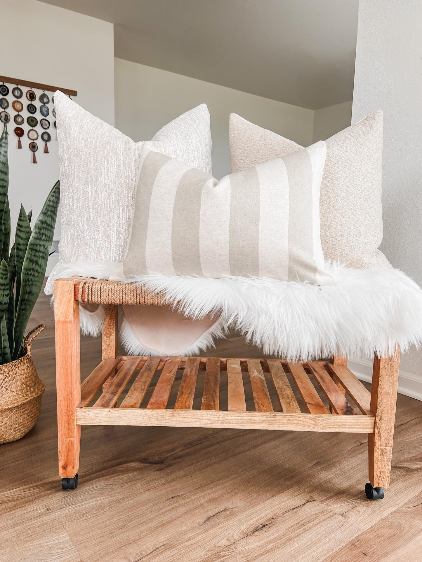 Handmade Beige & Cream Striped Pillow Cover Set: Modern Farmhouse Decor