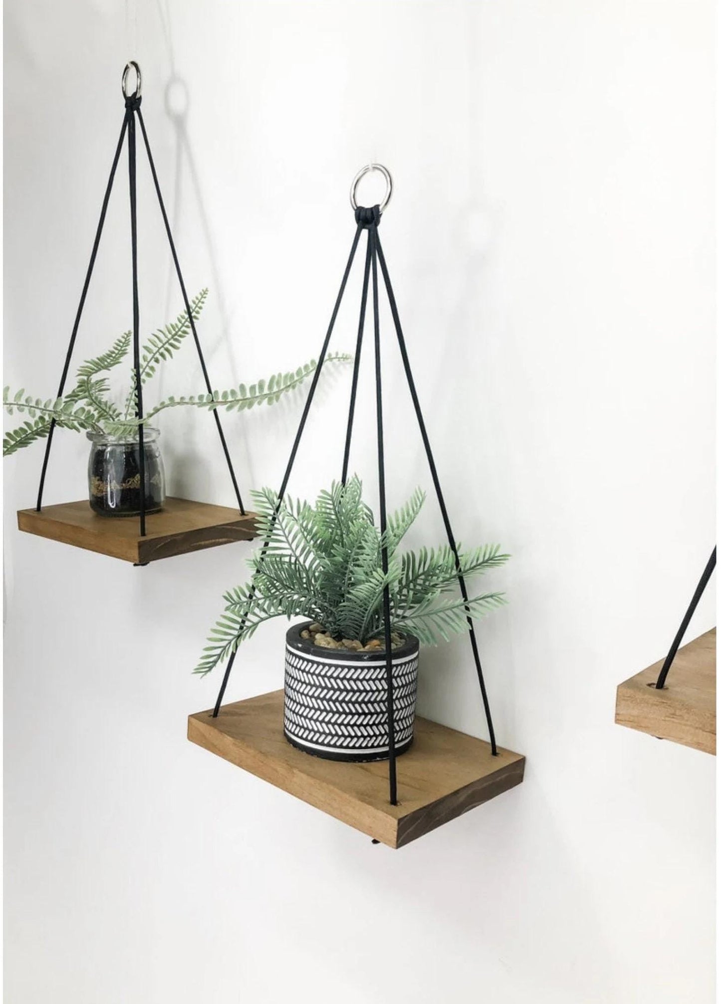 Boho Wood Hanging Shelves Set of 3: Handmade Plant Display, Small Space Decor