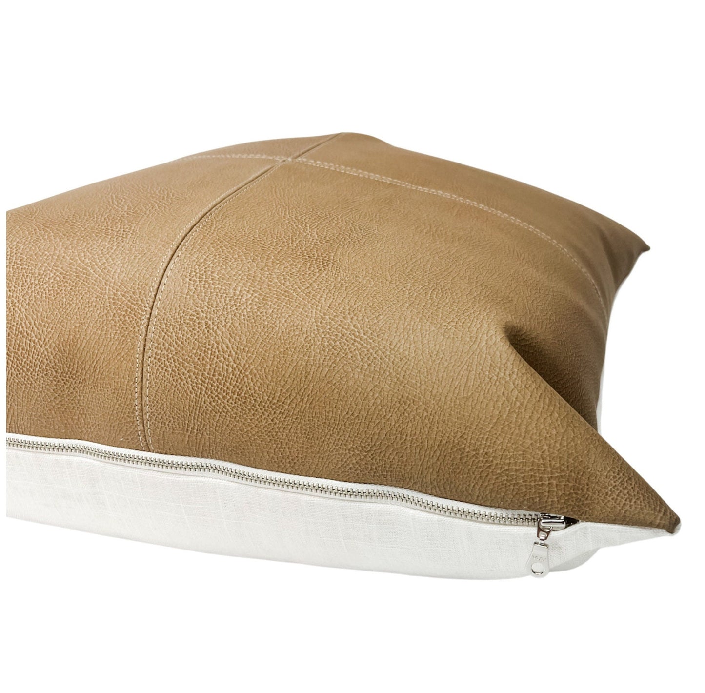Tan Faux Leather Pillow Cover, Hand Stitched, Modern Farmhouse Throw Pillow