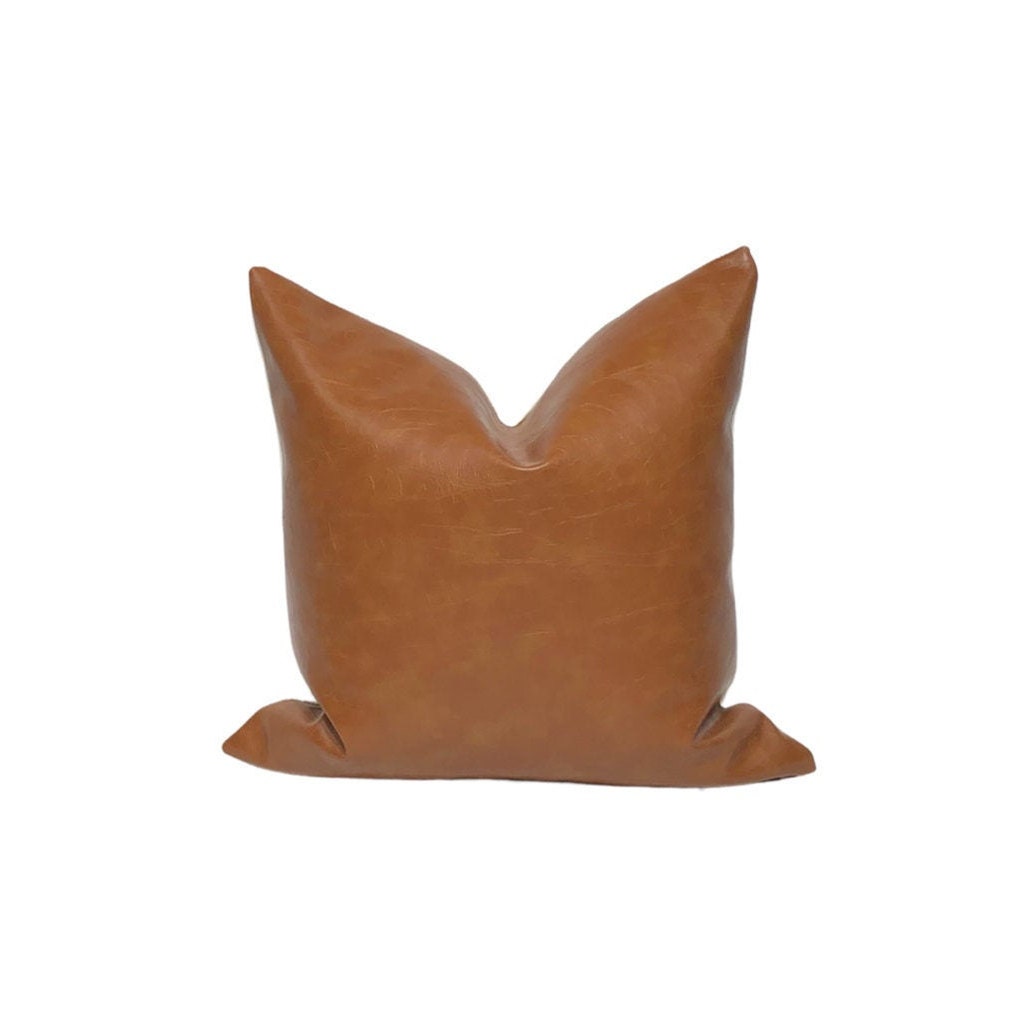 Cognac Faux Leather Pillow Cover: Rustic Modern Accent Cushion, Throw Pillow