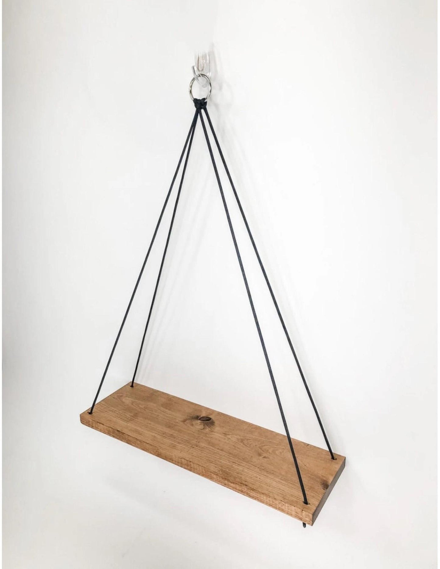 Hanging Shelf Red Oak: Rustic Wall Shelf With Black Rope, Unique Farmhouse Decor