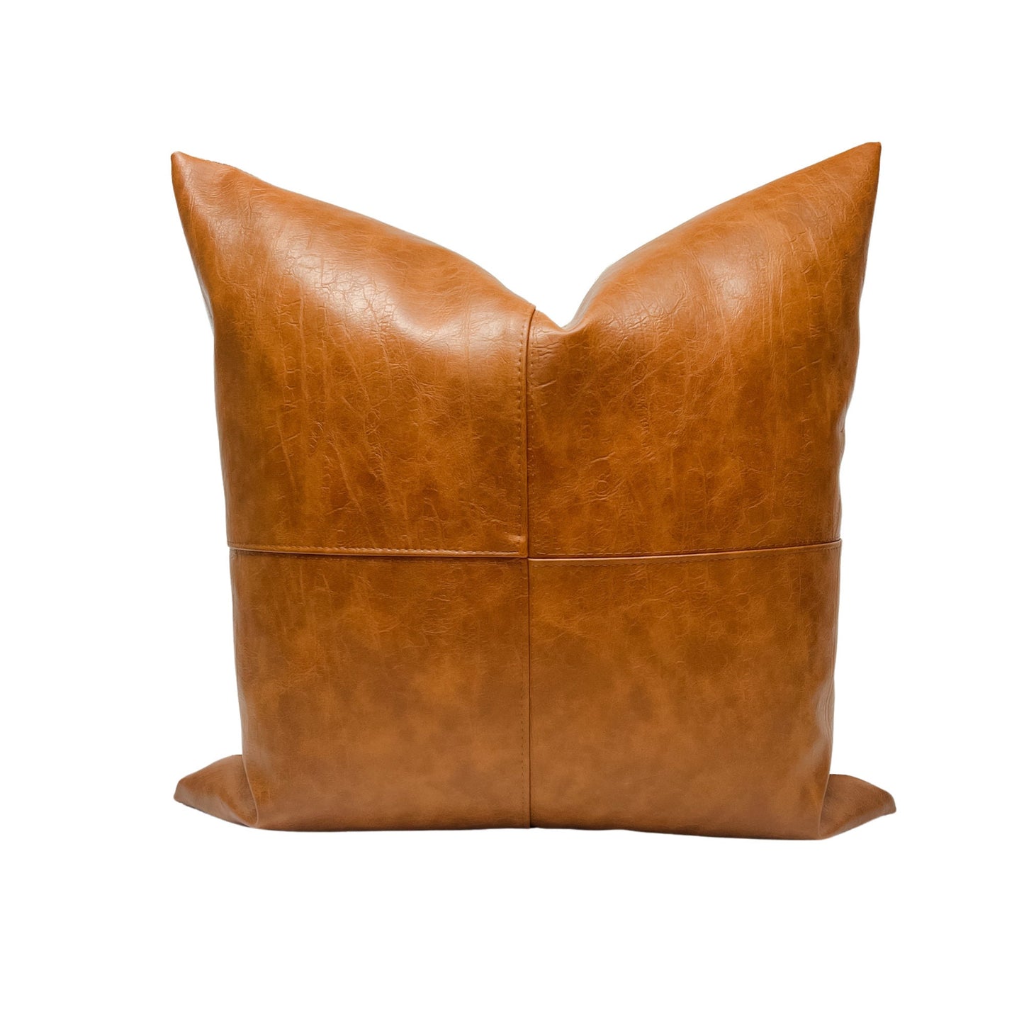 Cognac Faux Leather Pillow Cover: Rustic Farmhouse Throw Pillow, Boho Cushion Accent