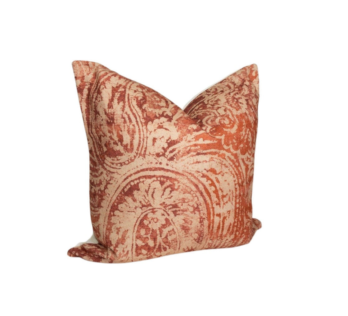 Red & Beige Paisley Pillow Cover: Boho Decorative Cushion Accent