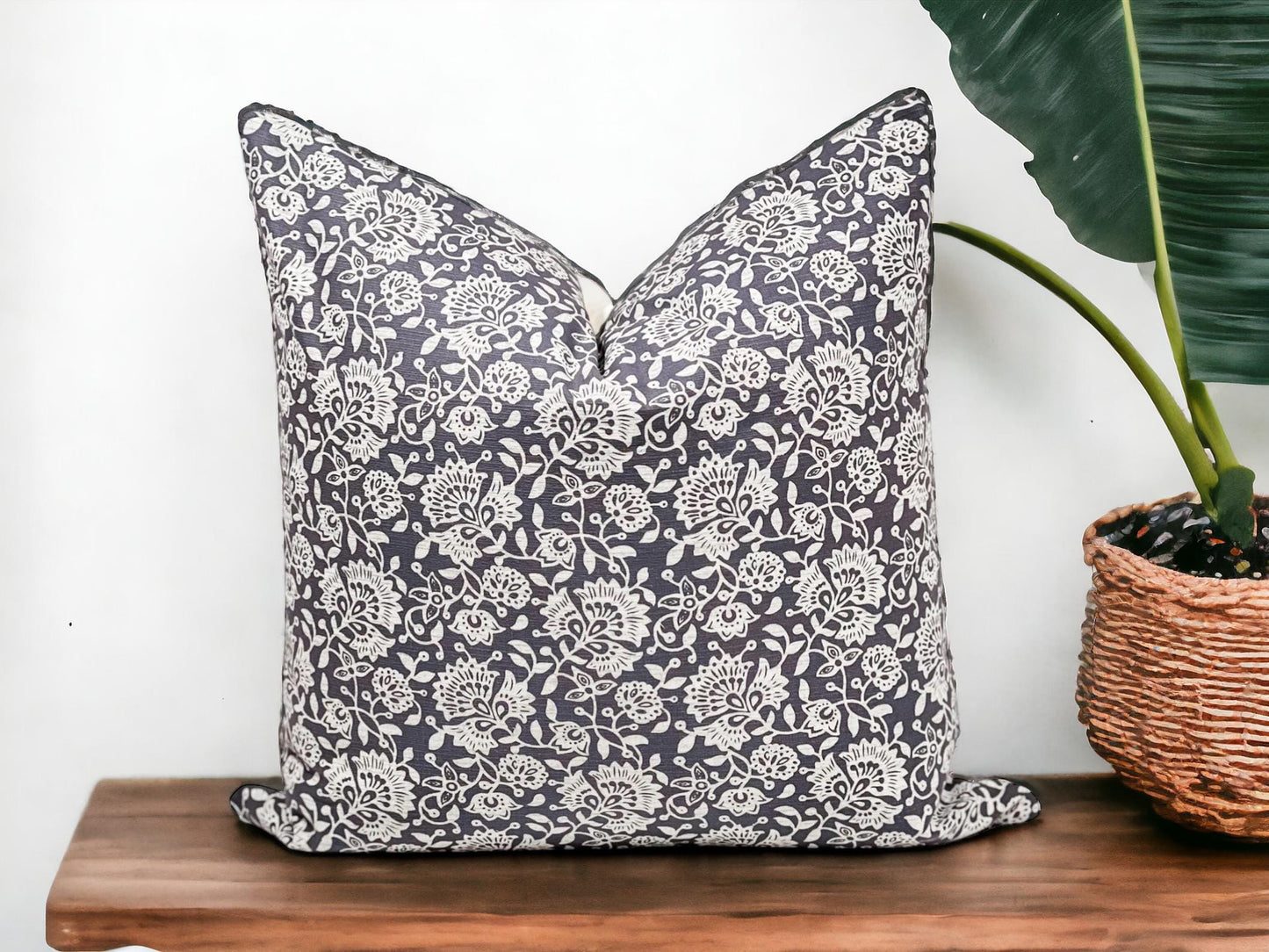 Grey Floral Pillow Cover: Modern Boho Throw Pillow, Decorative Sofa Cushion