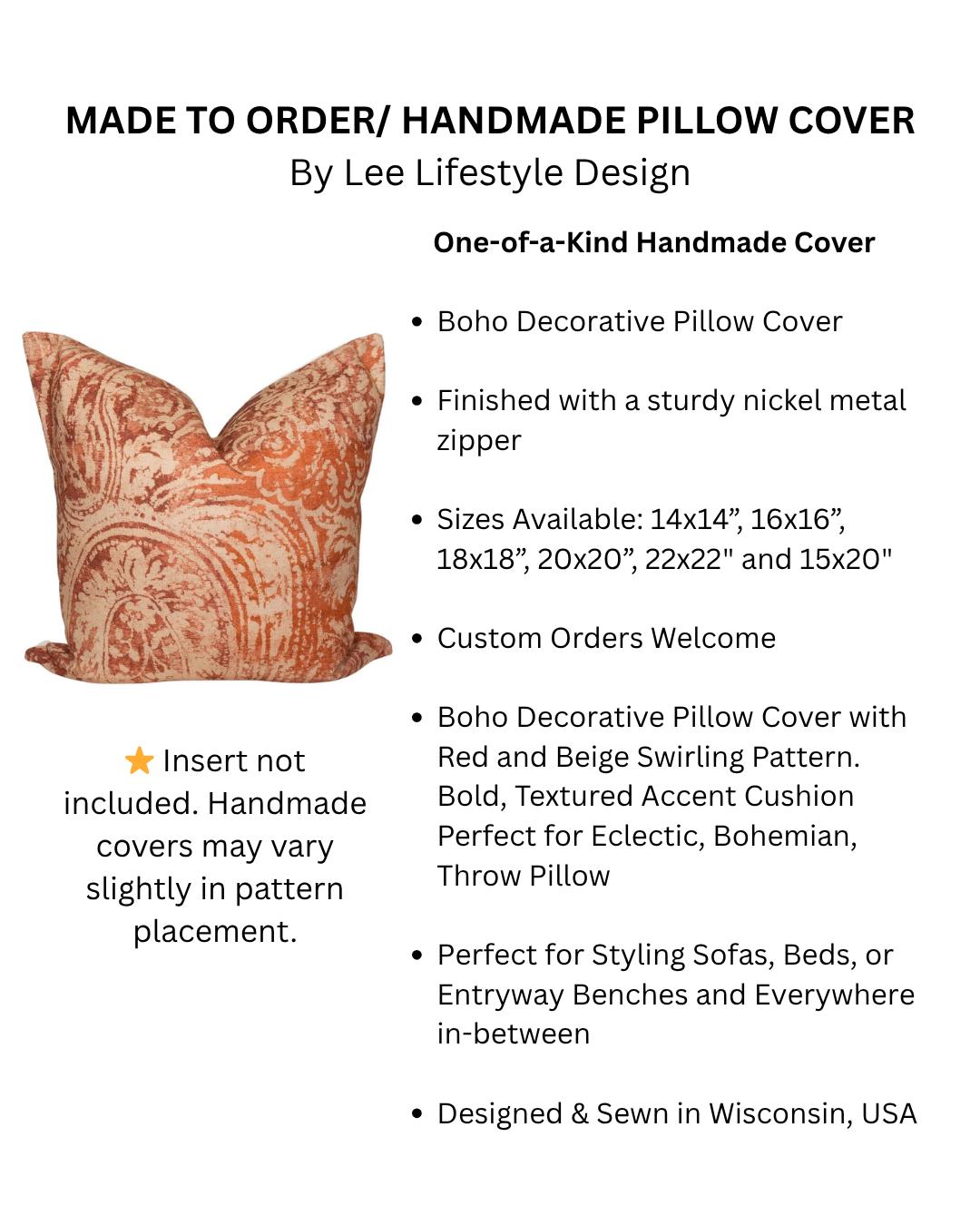 Red & Beige Paisley Pillow Cover: Boho Decorative Cushion Accent
