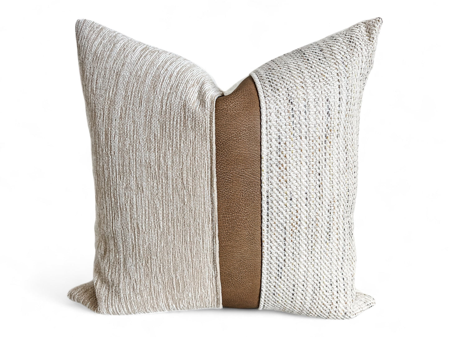 Textured Cream Pillow Cover with Cognac Stripe