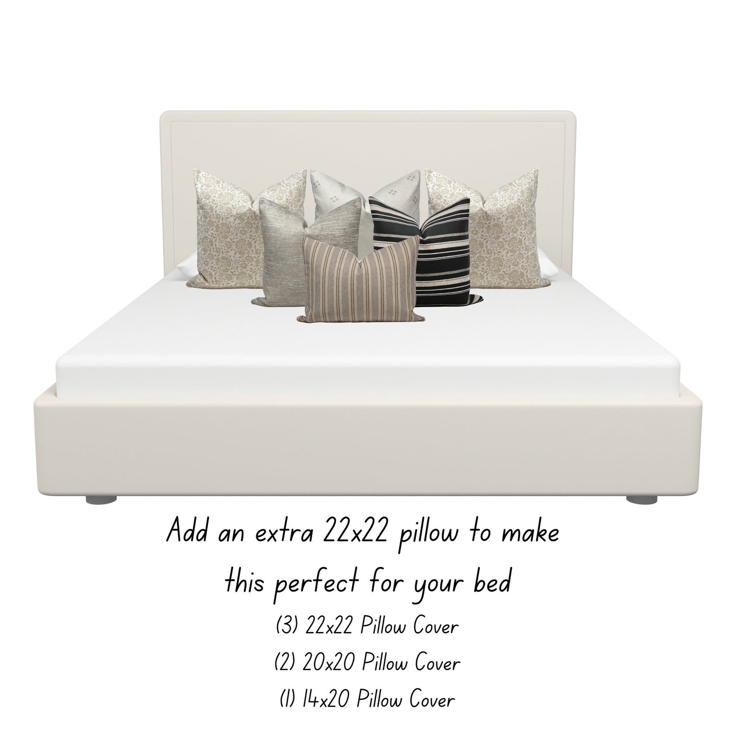 Farmhouse Throw Pillow Cover Set of 5: Linen Cushion Combo (22x22, 20x20, 14x20)