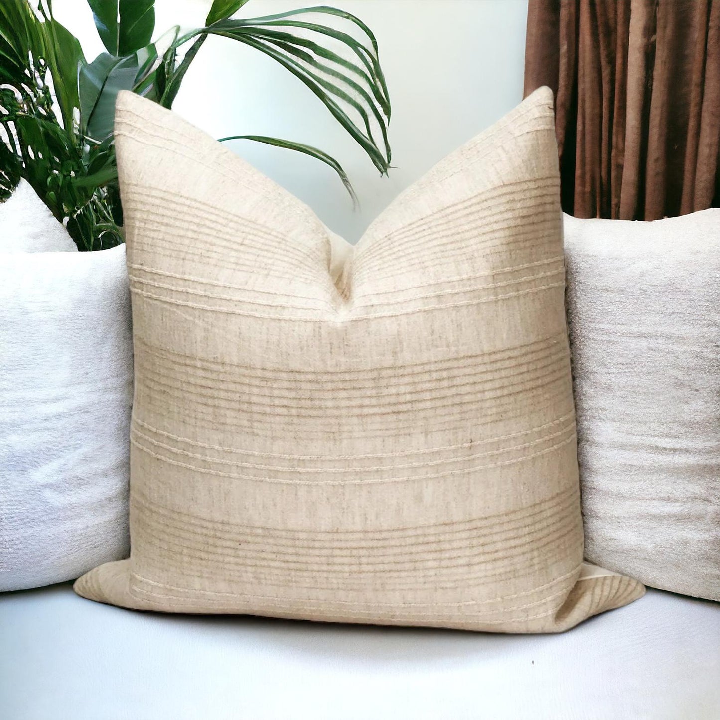Modern Stripe Linen Pillow Cover: Mid Century Neutral Throw Cushion, Designer Accent