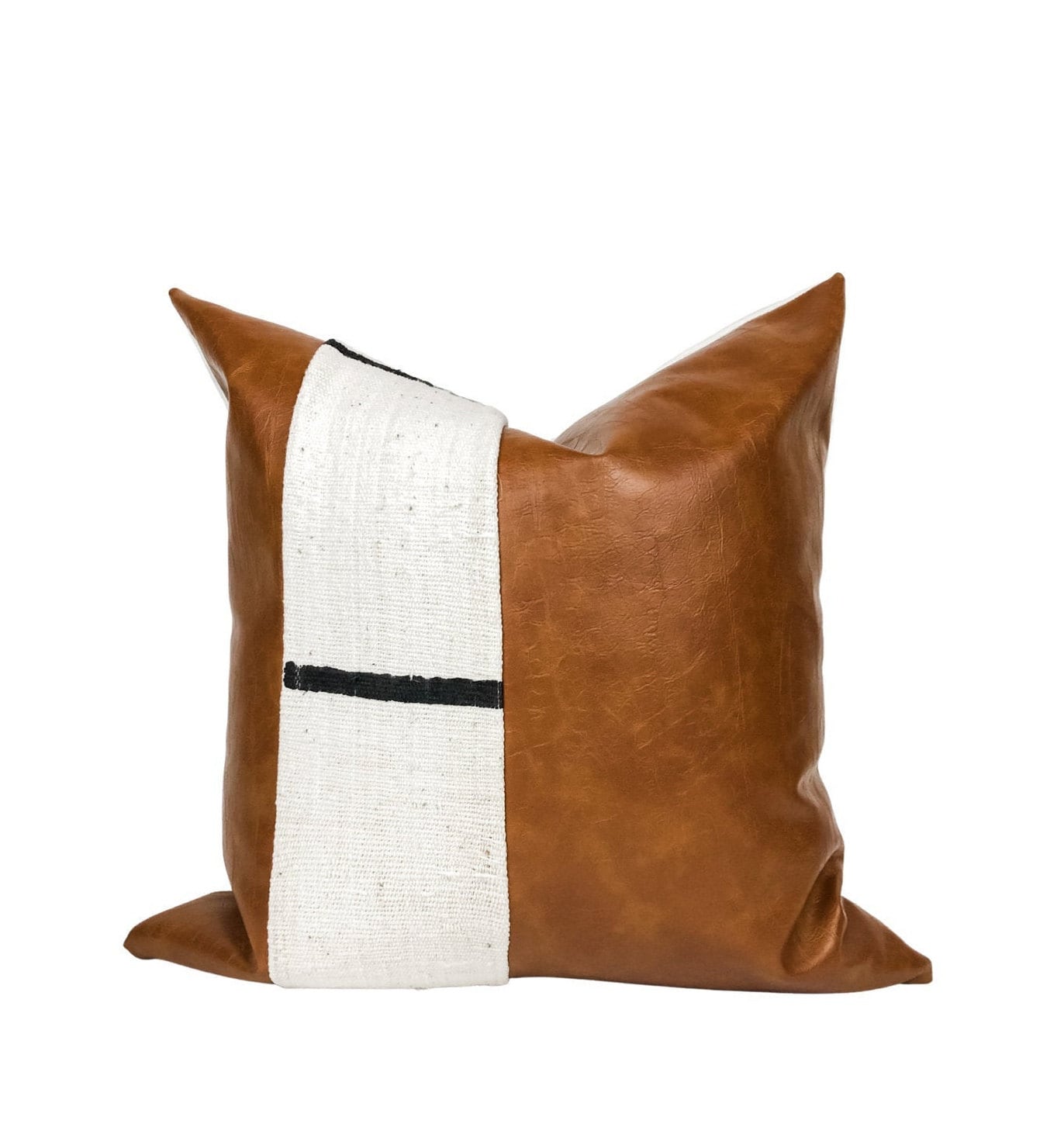 Cream Mudcloth, Faux Leather Throw Pillow Cover: Boho Accent Cushion