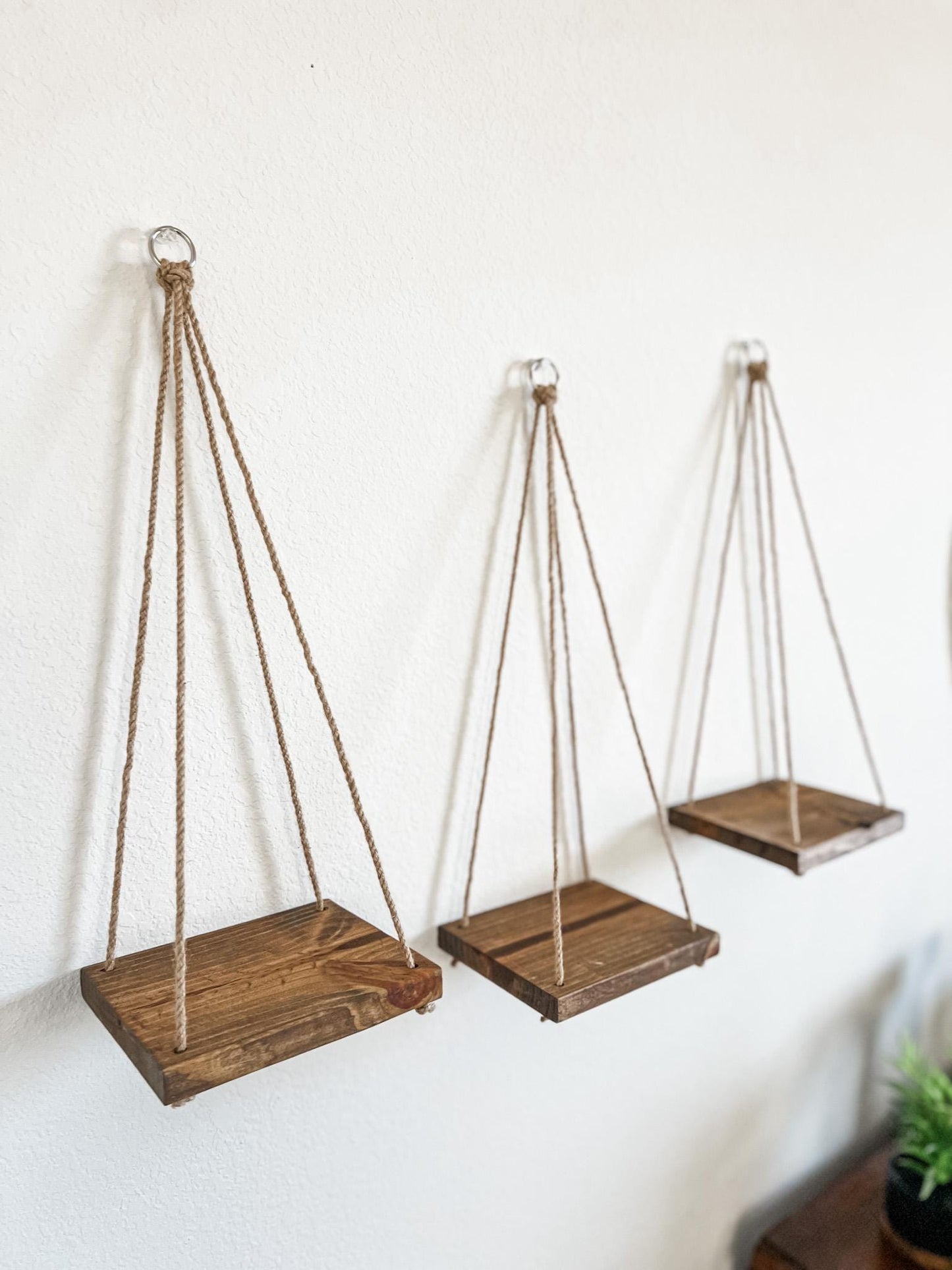 Wood Hanging Shelf Set of 3: Early American Stain, Boho Wall Decor