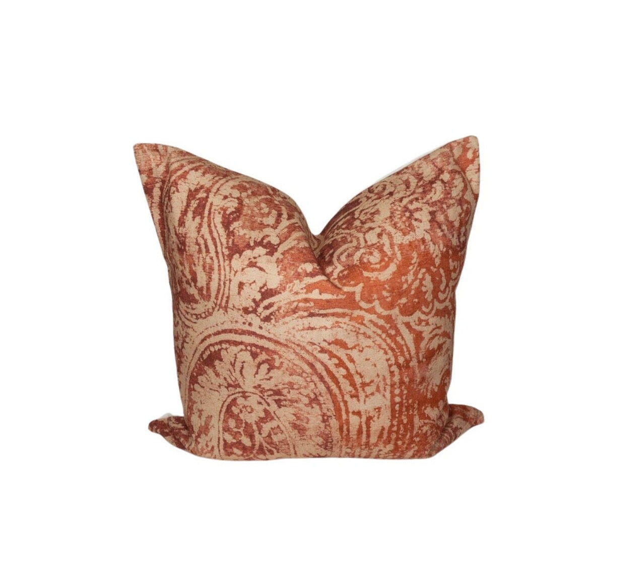 Red & Beige Paisley Pillow Cover: Boho Decorative Cushion Accent