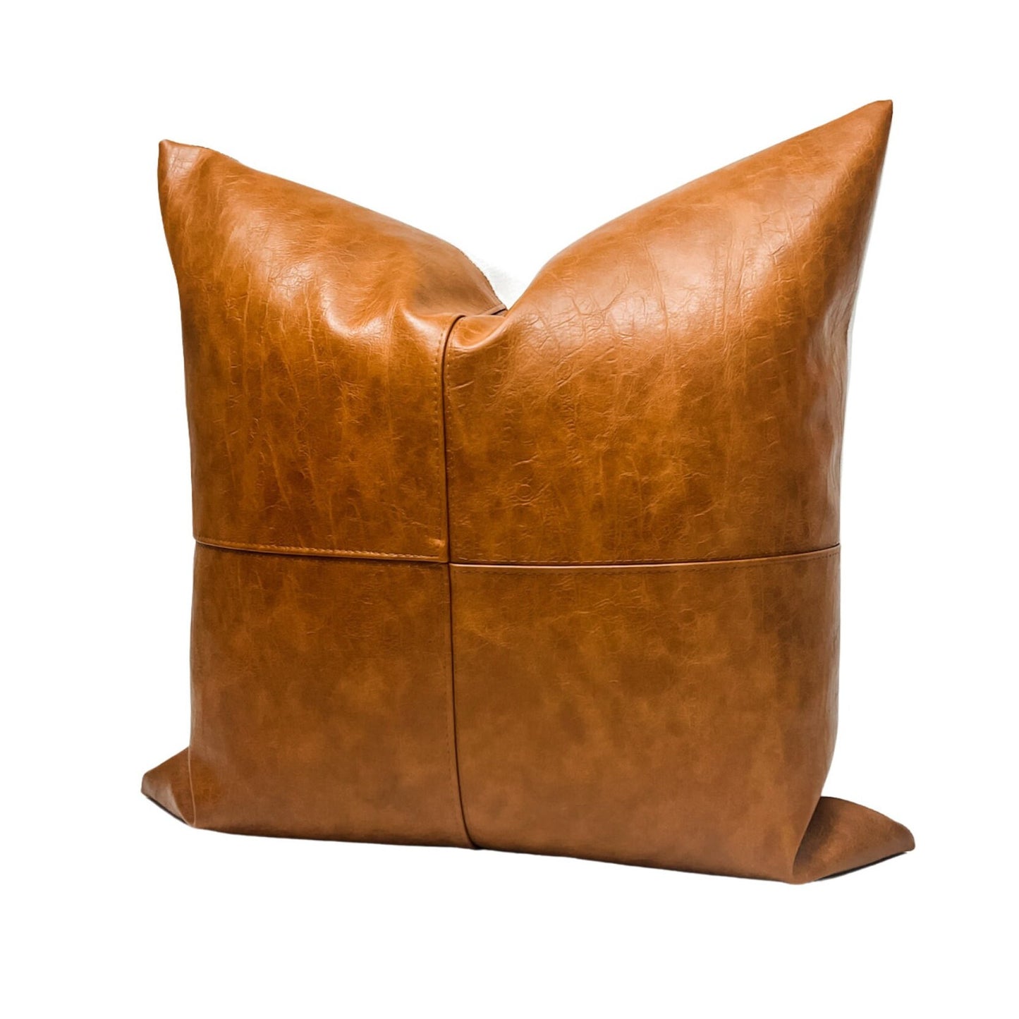 Cognac Faux Leather Pillow Cover: Rustic Farmhouse Throw Pillow, Boho Cushion Accent