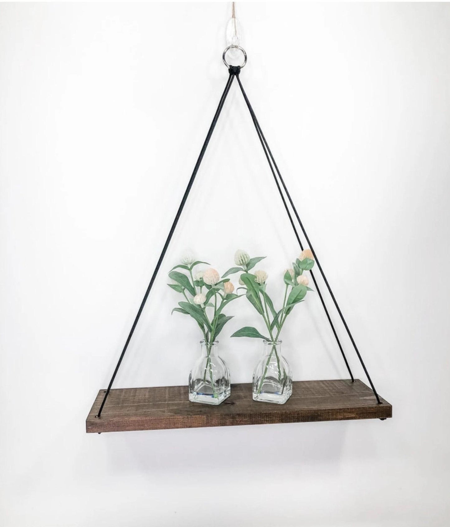 Handmade Espresso Wood Hanging Shelf: Modern Farmhouse Wall Decor, Plant Storage Shelf
