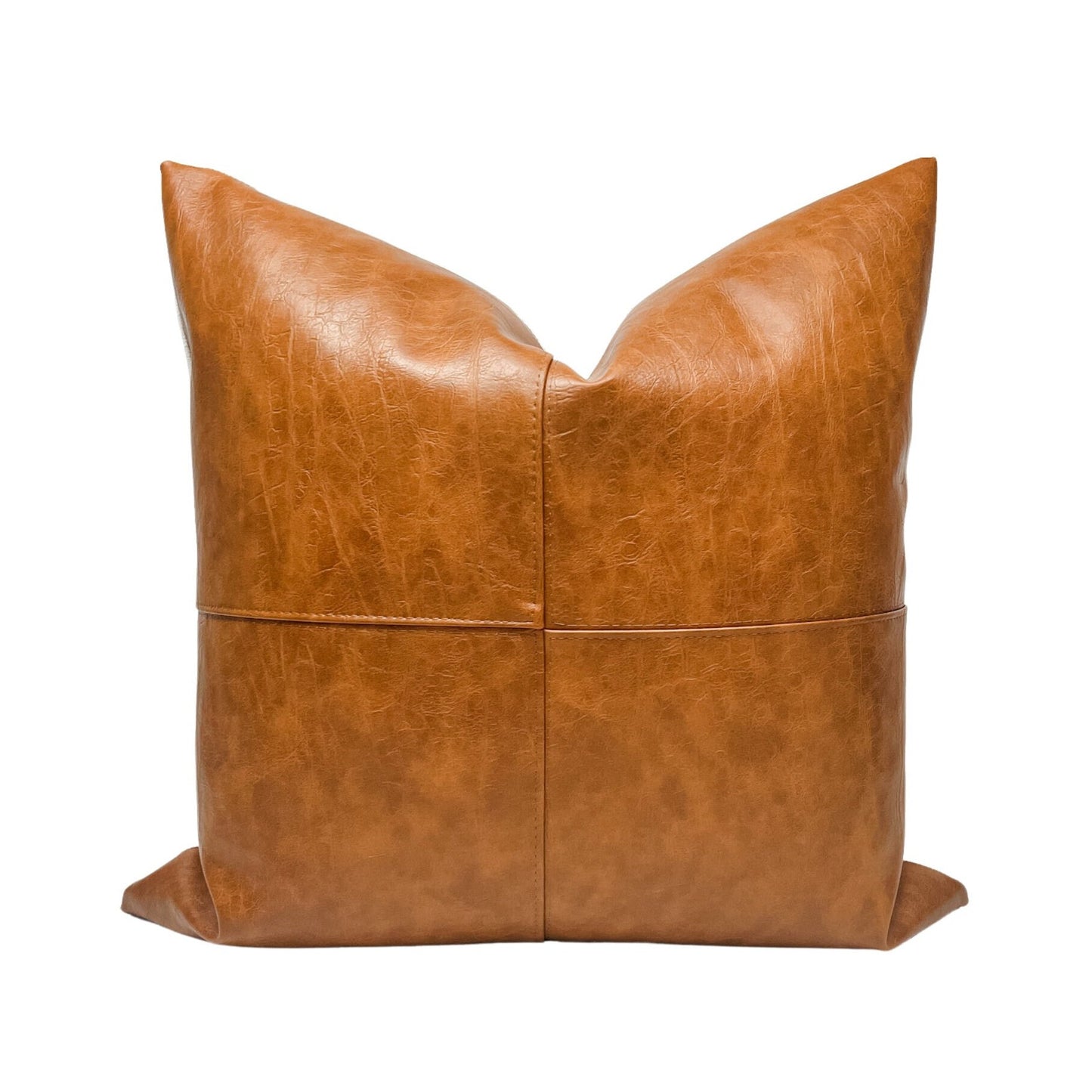 Cognac Faux Leather Pillow Cover: Rustic Farmhouse Throw Pillow, Boho Cushion Accent