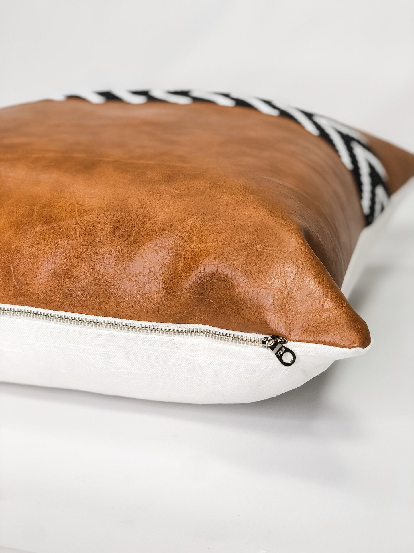 Cognac Faux Leather Pillow Cover: Black Arrow, Modern  Boho Throw Pillow