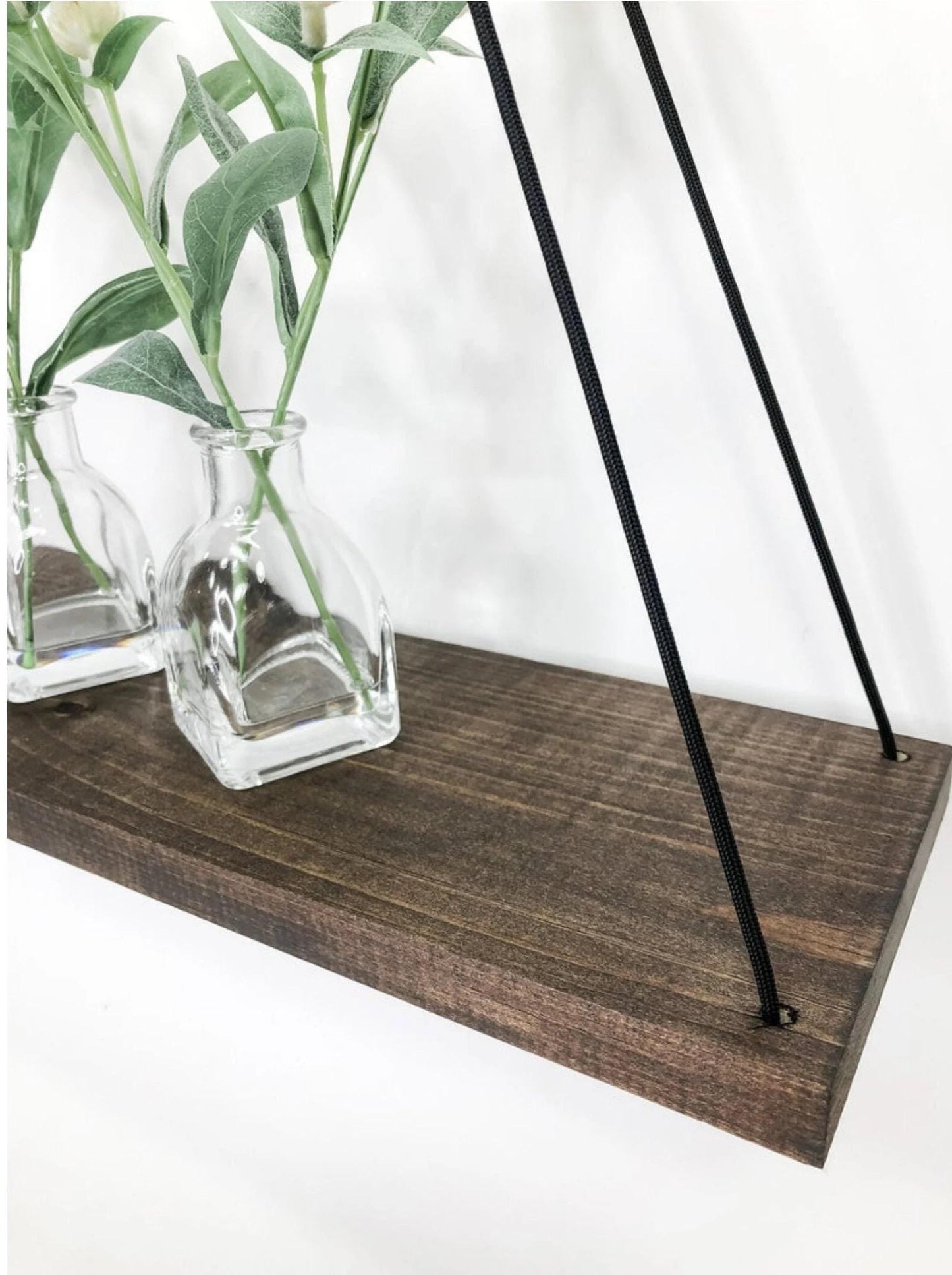 Handmade Espresso Wood Hanging Shelf: Modern Farmhouse Wall Decor, Plant Storage Shelf