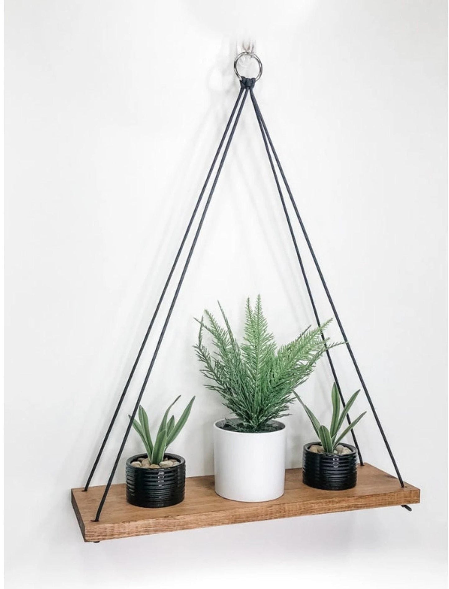 Hanging Shelf Red Oak: Rustic Wall Shelf With Black Rope, Unique Farmhouse Decor