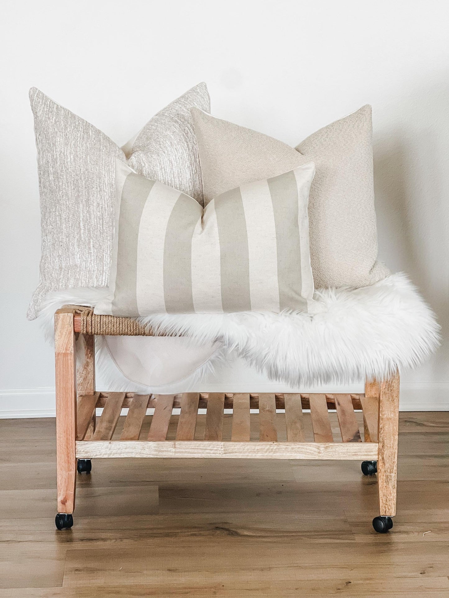 Handmade Beige & Cream Striped Pillow Cover Set: Modern Farmhouse Decor