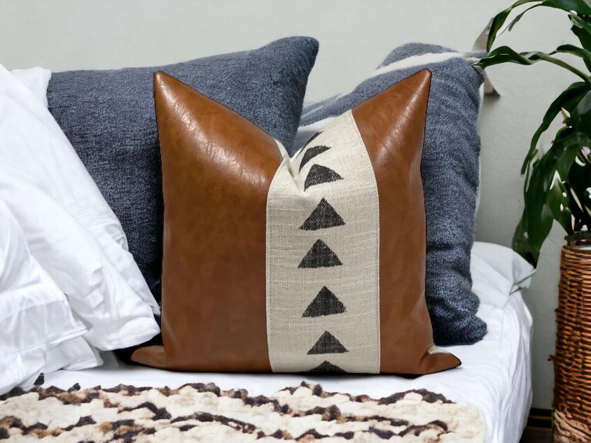Faux Leather Pillow Cover: Neutral Home Decor,Farmhouse Accent Pillow