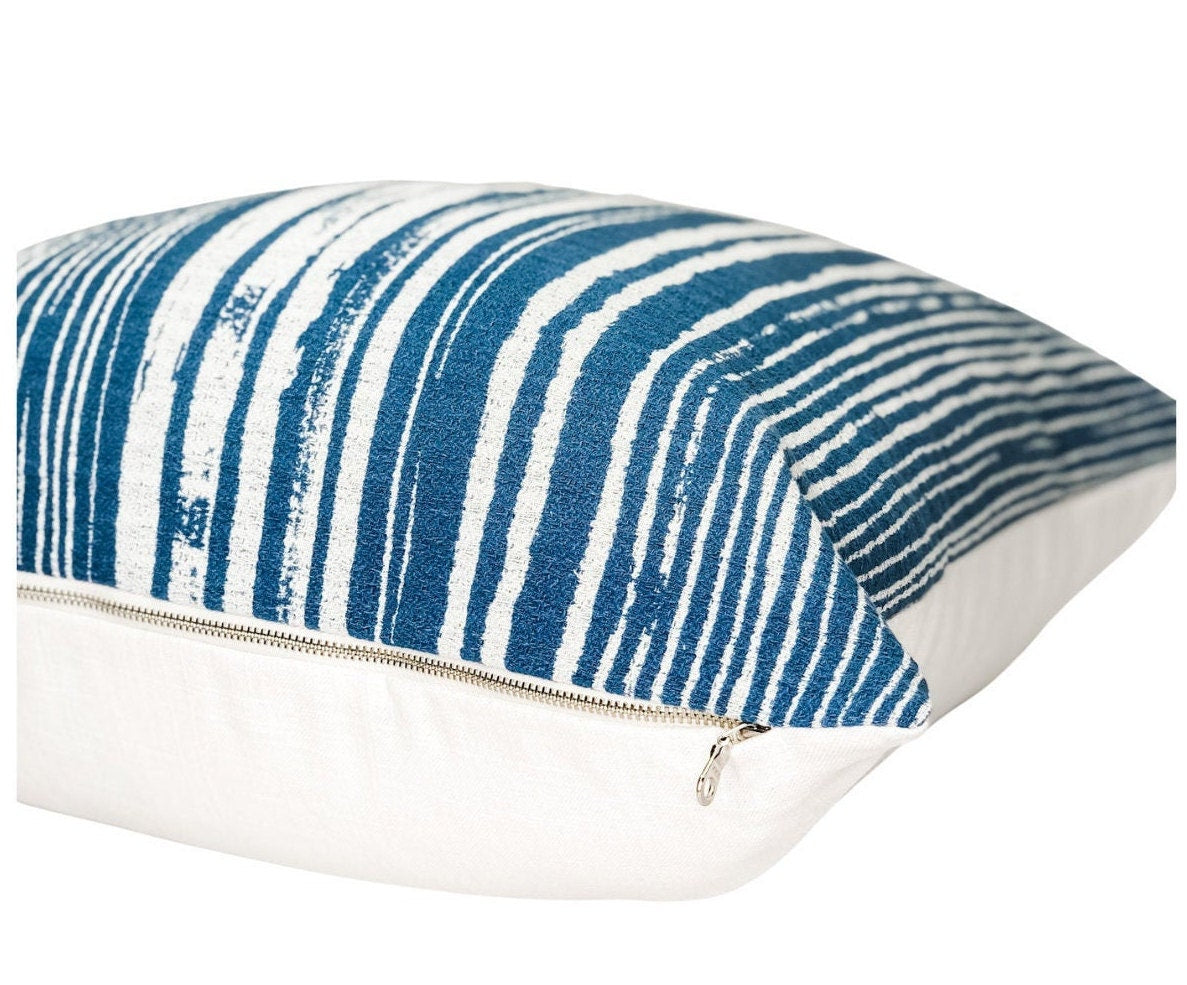 Blue & White Pillow Cover: Boho Throw Cushion, Decorative Accent Pillow